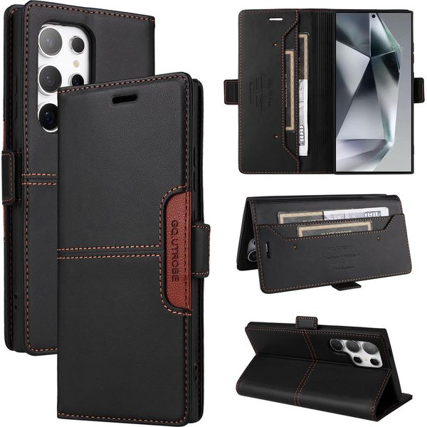 Custodia Per Samsung Galaxy S25 Ultra, Custodia Flip Wallet In Pelle Con Slot Per Carte E Supporto Nero-image