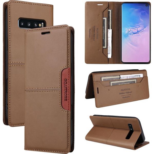 Custodia Per Samsung Galaxy S10+/S10 Plus, Custodia Flip Wallet In Pelle Con Slot Per Carte E Supporto Marrone-image