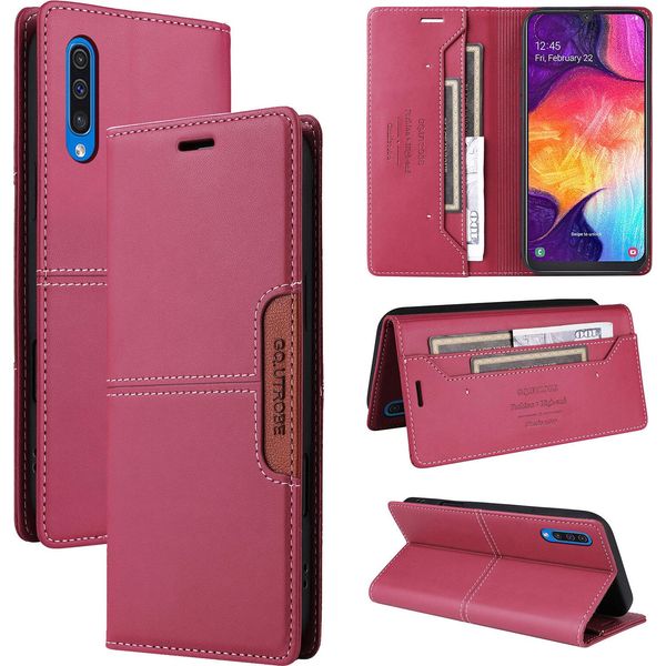 Custodia Per Samsung Galaxy A70, Custodia In Pelle Flip Wallet Con Slot Per Carte E Supporto Rosso-image