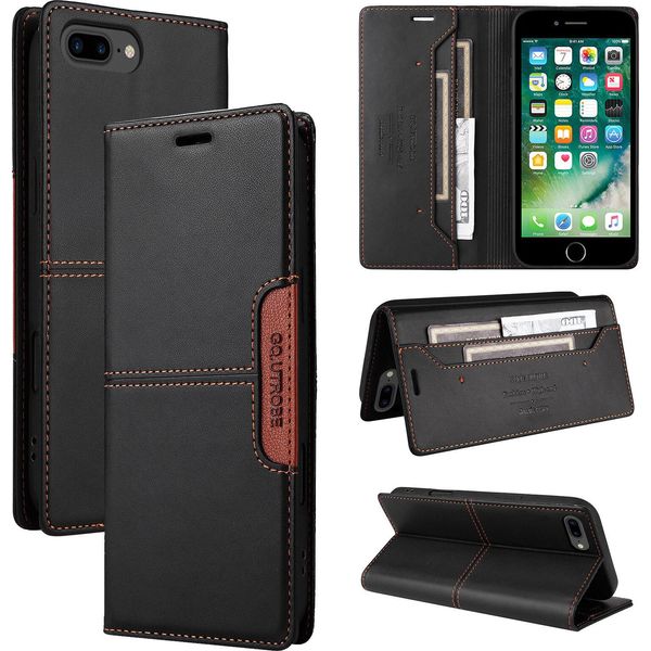 Custodia Per Iphone 8 Plus/7 Plus/6S Plus/6 Plus, Custodia In Pelle Flip Wallet Con Slot Per Carte E Supporto Nero-image
