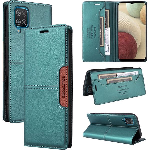 Custodia Per Samsung Galaxy A12, Custodia Flip Wallet In Pelle Con Slot Per Carte E Supporto Verde-image
