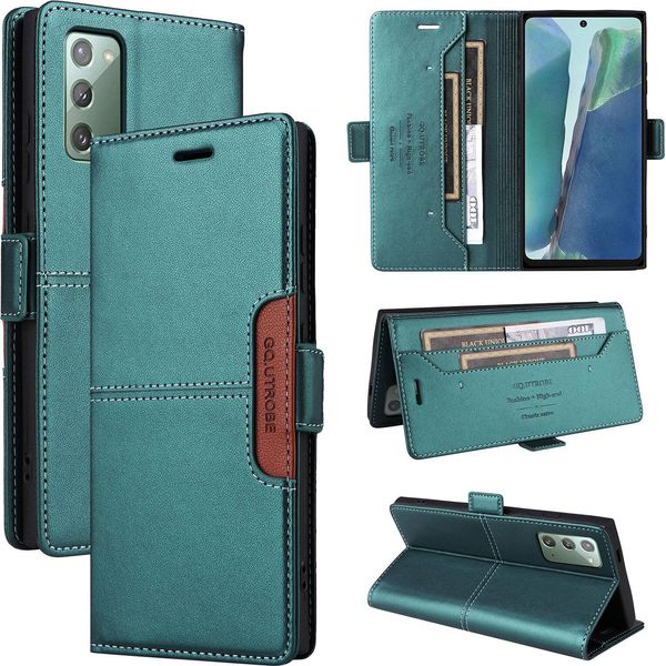 Custodia Per Samsung Galaxy Note 20 5G/4G, Custodia Flip Wallet In Pelle Con Slot Per Schede E Supporto Verde-image