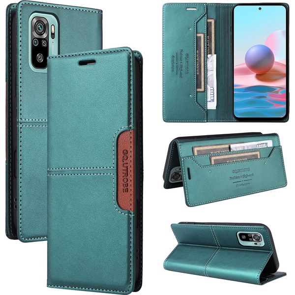 Custodia Per Xiaomi Redmi Note 10S/Note 10 4G, Custodia In Pelle Flip Wallet Con Slot Per Carte E Supporto Verde-image