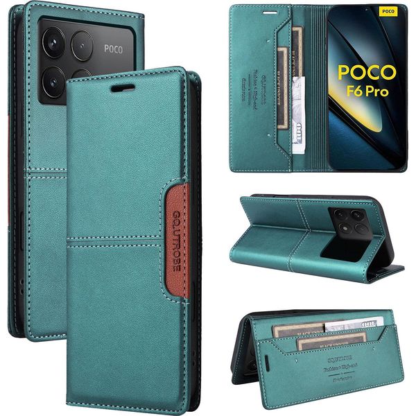 Custodia Per Xiaomi Poco F6 Pro/Redmi K70/K70 Pro, Custodia In Pelle Flip Wallet Con Slot Per Carte E Supporto Verde-image