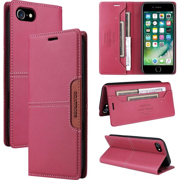 Custodia Per Iphone 8/7/6S/6/Iphone Se 2022/2020, Custodia In Pelle Flip Wallet Con Slot Per Carte E Supporto Rosso-image