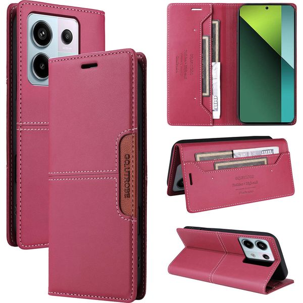 Custodia Per Xiaomi Redmi Note 13 Pro 5G/Poco X6, Custodia In Pelle Flip Wallet Con Slot Per Schede E Supporto Rosso-image