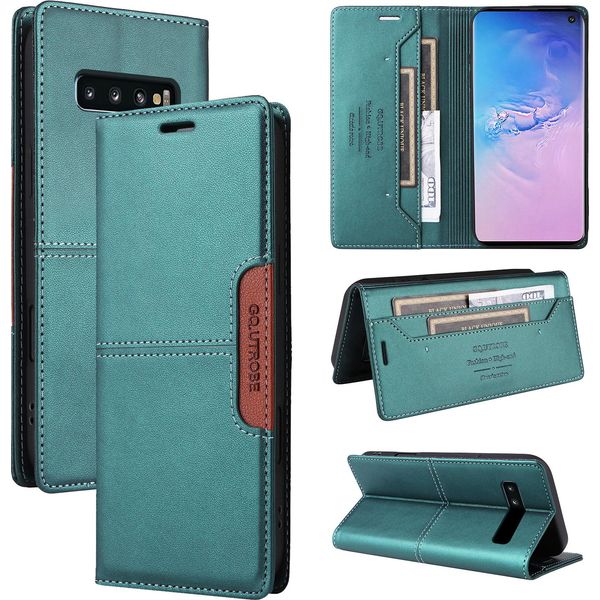 Custodia Per Samsung Galaxy S10, Custodia Flip Wallet In Pelle Con Slot Per Carte E Supporto Verde-image