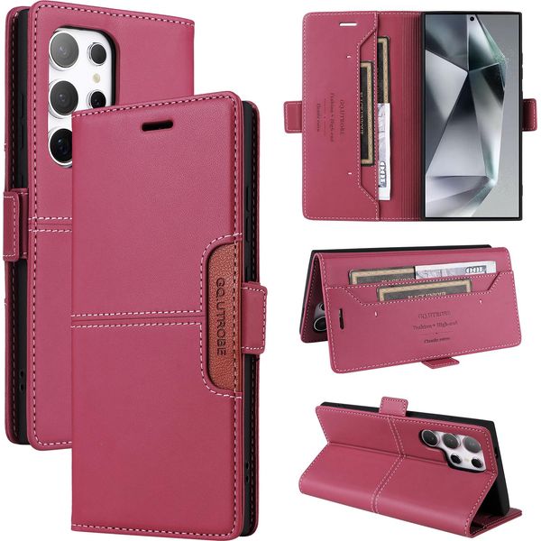 Custodia Per Samsung Galaxy S25 Ultra, Custodia In Pelle Flip Wallet Con Slot Per Carte E Supporto Rosso-image