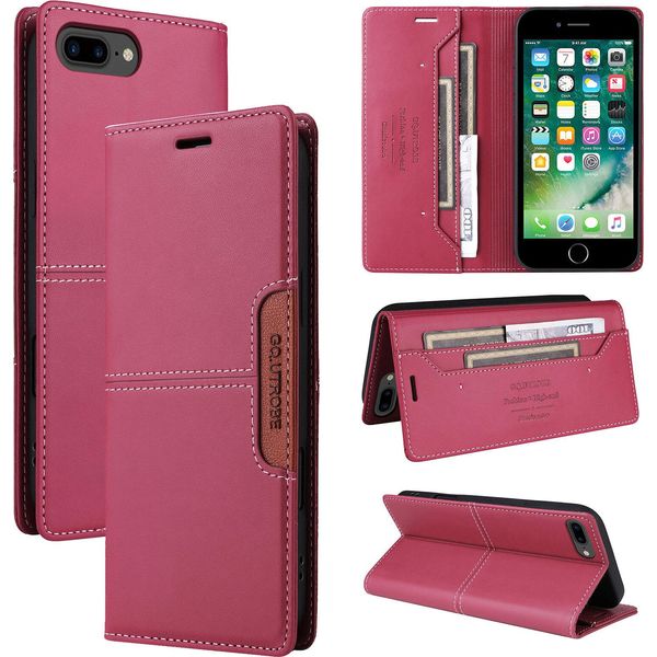 Custodia Per Iphone 8 Plus/7 Plus/6S Plus/6 Plus, Custodia In Pelle Flip Wallet Con Slot Per Carte E Supporto Rosso-image