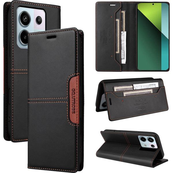 Custodia Per Xiaomi Redmi Note 13 Pro 5G/Poco X6, Custodia In Pelle Flip Wallet Con Slot Per Schede E Supporto Nero-image