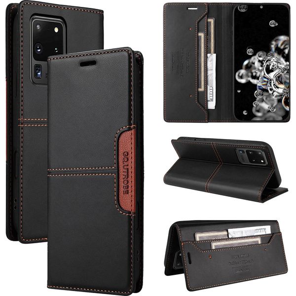 Custodia Per Samsung Galaxy S20 Ultra, Custodia Flip Wallet In Pelle Con Slot Per Carte E Supporto Nero-image