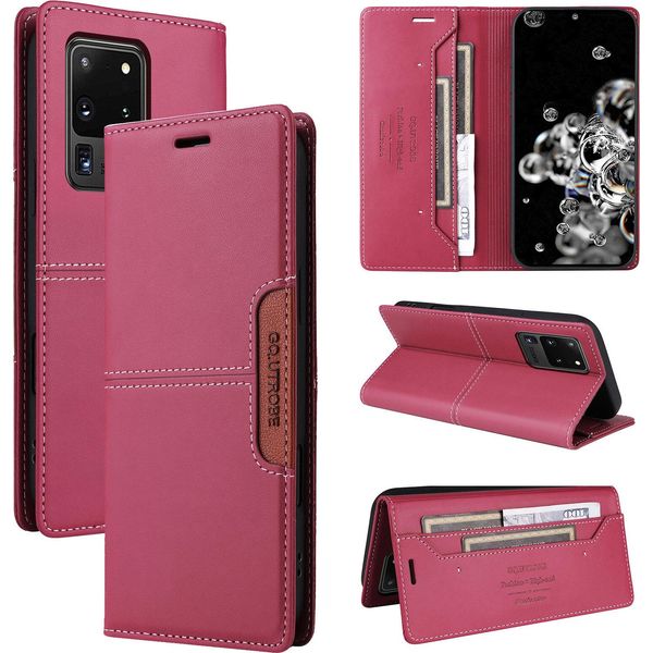 Custodia Per Samsung Galaxy S20 Ultra, Custodia In Pelle Flip Wallet Con Slot Per Carte E Supporto Rosso-image
