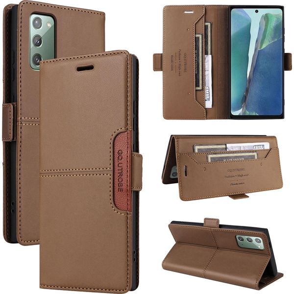 Custodia Per Samsung Galaxy Note 20 5G/4G, Custodia In Pelle Flip Wallet Con Slot Per Schede E Supporto Brown-image