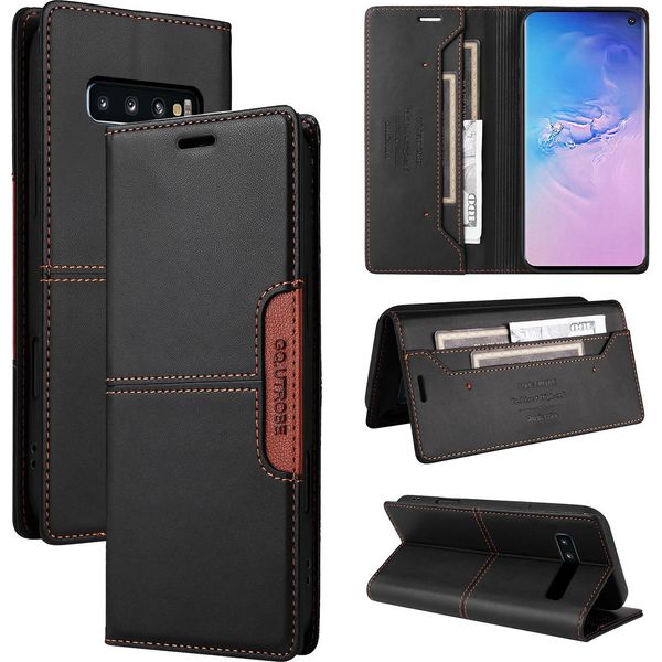 Custodia Per Samsung Galaxy S10+/S10 Plus, Custodia Flip Wallet In Pelle Con Slot Per Carte E Supporto Nero-image