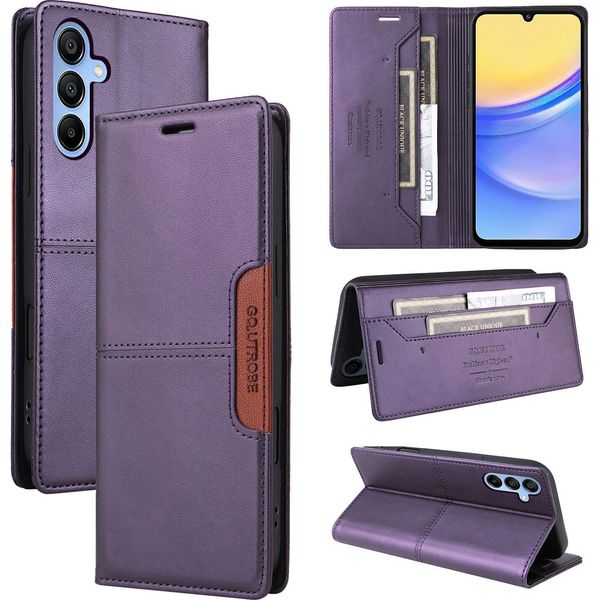 Custodia Per Samsung Galaxy A15 5G/4G, Custodia In Pelle Flip Wallet Con Slot Per Schede E Supporto Viola-image