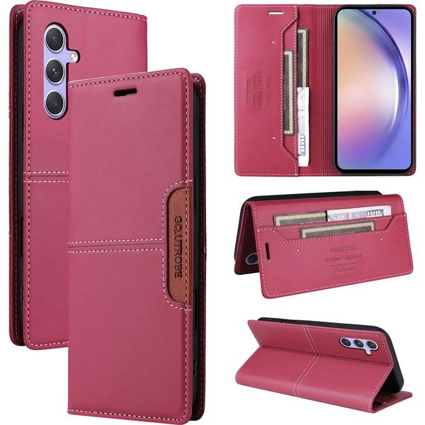 Custodia Per Samsung Galaxy A54 5G, Custodia In Pelle Flip Wallet Con Slot Per Carte E Supporto Rosso-image