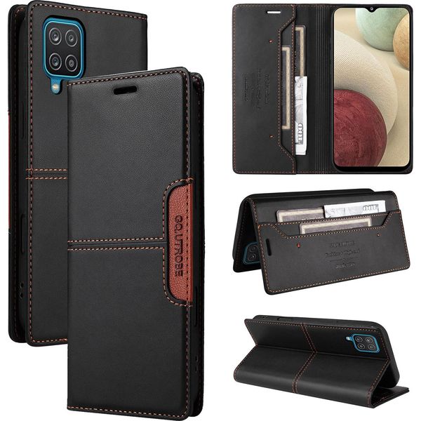 Custodia Per Samsung Galaxy A12, Custodia Flip Wallet In Pelle Con Slot Per Carte E Supporto Nero-image