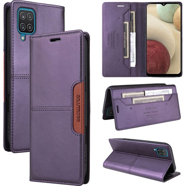 Custodia Per Samsung Galaxy A12, Custodia Flip Wallet In Pelle Con Slot Per Carte E Supporto Viola-image