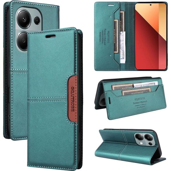 Custodia Per Xiaomi Redmi Note 13 Pro 4G/Poco M6 Pro 4G, Custodia In Pelle Flip Wallet Con Slot Per Carte E Supporto Verde-image