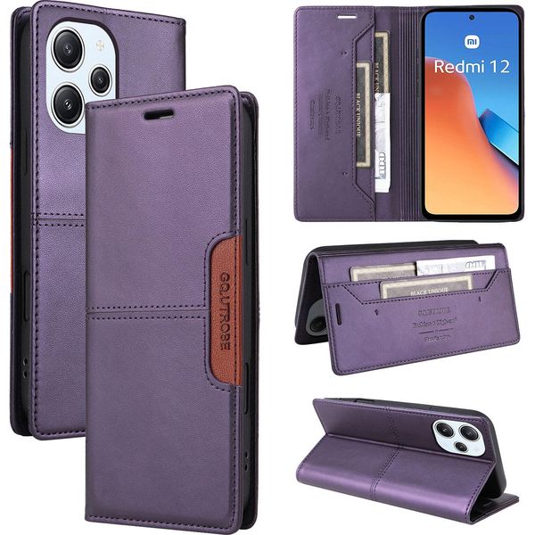 Custodia Per Xiaomi Poco M6 Pro 5G/Redmi 12, Custodia In Pelle Flip Wallet Con Slot Per Carte E Supporto Purple-image