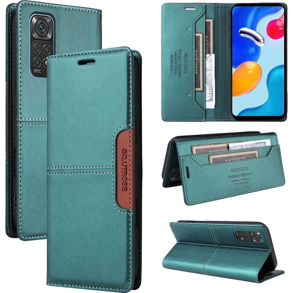 Custodia Per Xiaomi Redmi Note 11S/Note 11 4G/Note 12S, Custodia In Pelle Flip Wallet Con Slot Per Schede E Supporto Verde-image