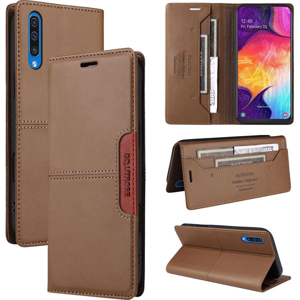 Custodia Per Samsung Galaxy A70, Custodia In Pelle Flip Wallet Con Slot Per Carte E Supporto Marrone-image
