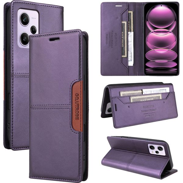 Custodia Per Xiaomi Redmi Note 12 Pro 5G/Poco X5 Pro, Custodia In Pelle Flip Wallet Con Slot Per Schede E Supporto Viola-image