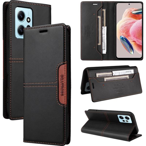 Custodia Per Xiaomi Redmi Note 12 4G, Custodia Flip Wallet In Pelle Con Slot Per Schede E Supporto Nero-image