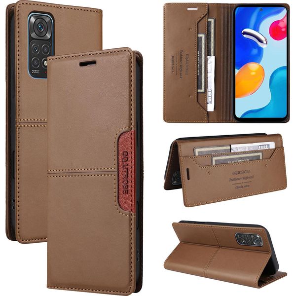 Custodia Per Xiaomi Redmi Note 11S/Note 11 4G/Note 12S, Custodia In Pelle Flip Wallet Con Slot Per Schede E Supporto Brown-image