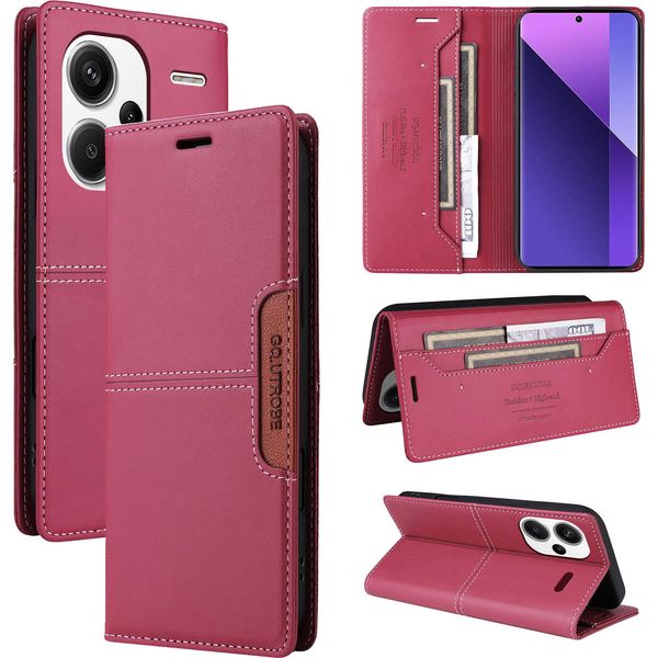Custodia Per Xiaomi Redmi Note 13 Pro+, Custodia Flip Wallet In Pelle Con Slot Per Schede E Supporto Rosso-image