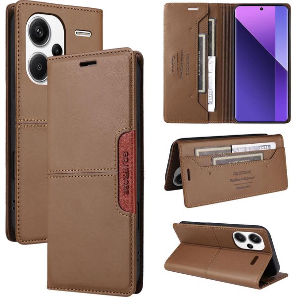 Custodia Per Xiaomi Redmi Note 13 Pro+, Custodia In Pelle Flip Wallet Con Slot Per Schede E Supporto Brown-image
