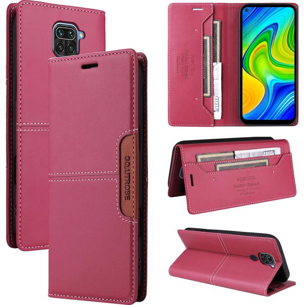 Custodia Per Xiaomi Redmi Note 9, Custodia Flip Wallet In Pelle Con Slot Per Schede E Supporto Rosso-image