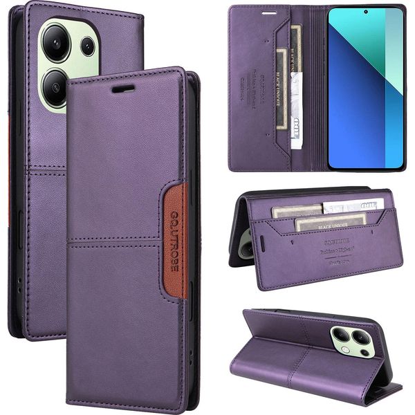 Custodia Per Xiaomi Redmi Note 13 4G, Custodia In Pelle Flip Wallet Con Slot Per Schede E Supporto Viola-image