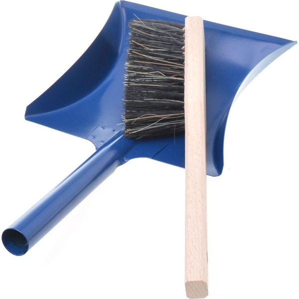 Paletta In Metallo Con Manico Corto In Metallo - Paletta Per Pulire E Spazzare + Scopa A Mano Con Manico Lungo - Scopa In Legno - Paletta (Blu)-image