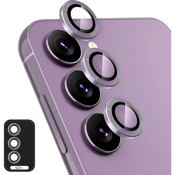 Per Samsung Galaxy S25 Plus 5G Alluminio Protettivo Anello Fotocamera + H9 Vetro Temperato Duro Viola-image