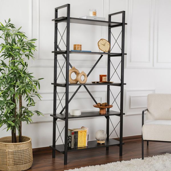 Skye Decor, Elysian - Wood Black, Nero, Libreria, Legno Nero, 100 % Truciolato Rivestito In Melamina, 90 X 33,5 X 180 Cm-image