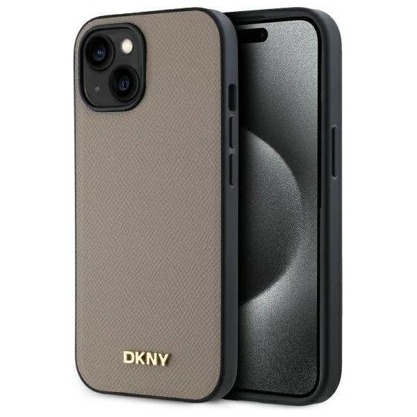 Dkny Dkhmp15Spghlme Custodia Rigida Per Iphone 15 6.1 BeżOwy/Beige Logo In Metallo Granulato Magsafe-image
