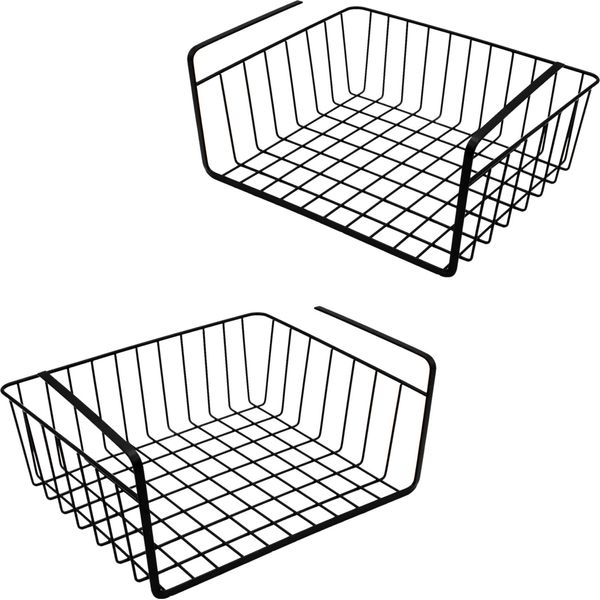 Set Di 2 Cestini Sottopiano In Metallo - Ciascuno Circa 32 X 27 X 14 Cm - Cestino Da Appendere In Nero (Set Di 2 / Piccolo)-image