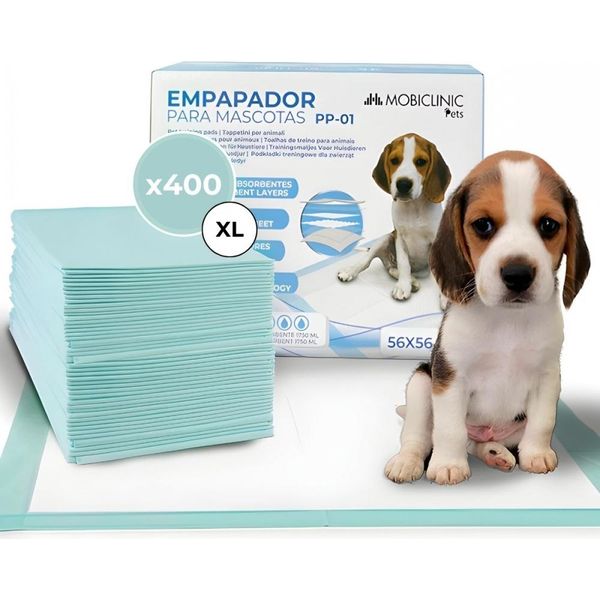 Mobiclinic Pets, Confezione 400, Assorbenti Per Cuccioli, Xl, 56X56 Cm, 6 Strati, Ultra Assorbenti, Cuccioli, Assorbenti Per Incontinenza Monouso, Addestramento Animali, Gatti-image