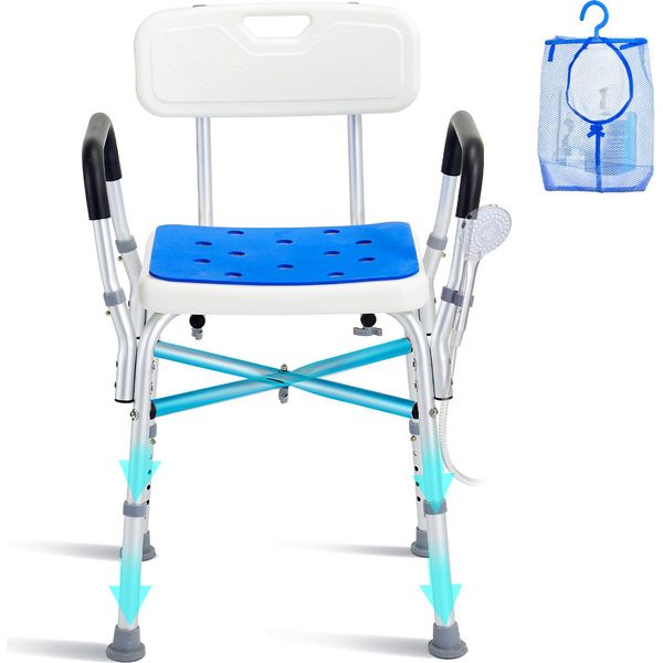 Sedia Da Doccia Vevor, Sedile Da Doccia, Portata 400 Lb, Sgabello Da Doccia Con Traverse, Braccioli E Schienale Imbottiti Regolabili In Altezza, Per Pazienti Anziani-image