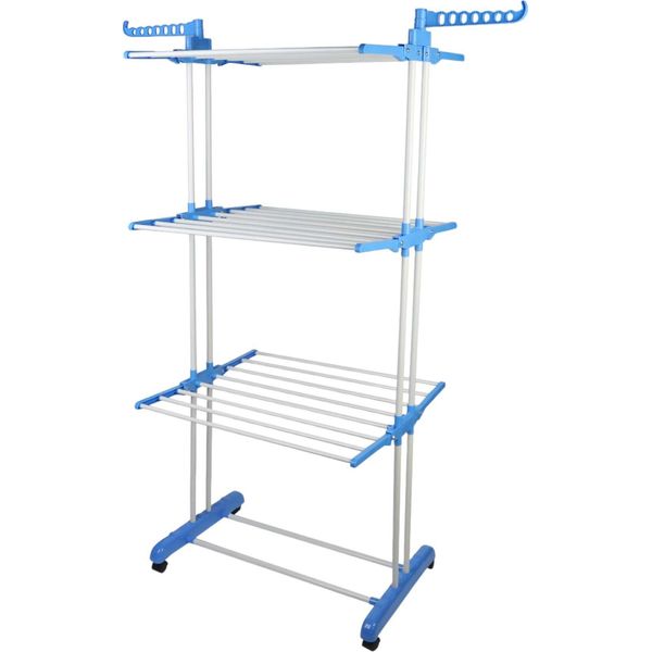 Stendibiancheria Pieghevole Con Ruote - Stendibiancheria Multistrato Salvaspazio - Portatile E Resistente - Ideale Per Uso Interno Ed Esterno-image