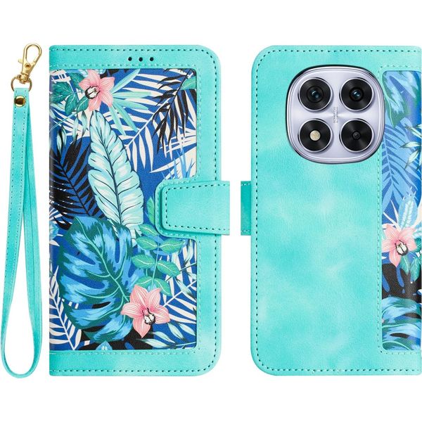 Per Xiaomi Redmi Note 14 Pro 5G Portafoglio Cellulare Custodia Fiore Design Cover Custodia Verde-image