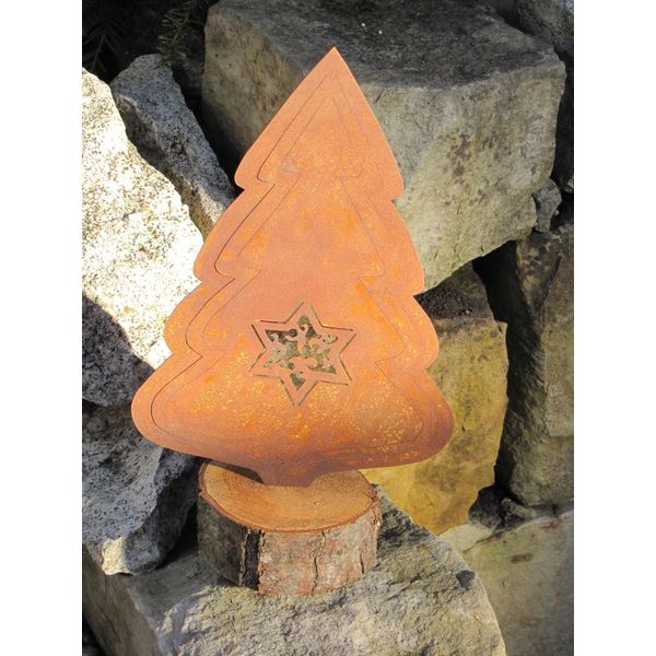 Albero Di Natale In Acciaio Inox Su Base Di Legno - 33 Cm-image
