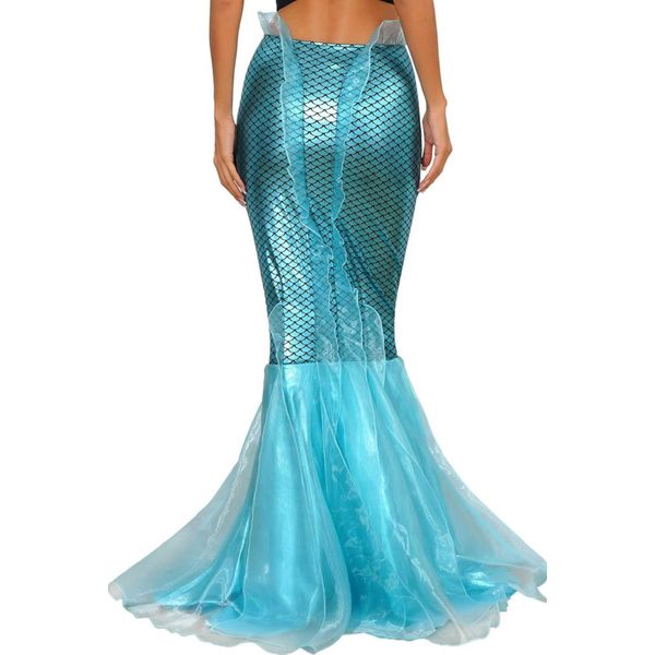 Maxi Gonna Da Donna A Sirena L - Costume Di Carnevale E Halloween | Gonna A Squame Di Pesce Da Sirena Glamour Per Cosplay E Party Divertenti-image