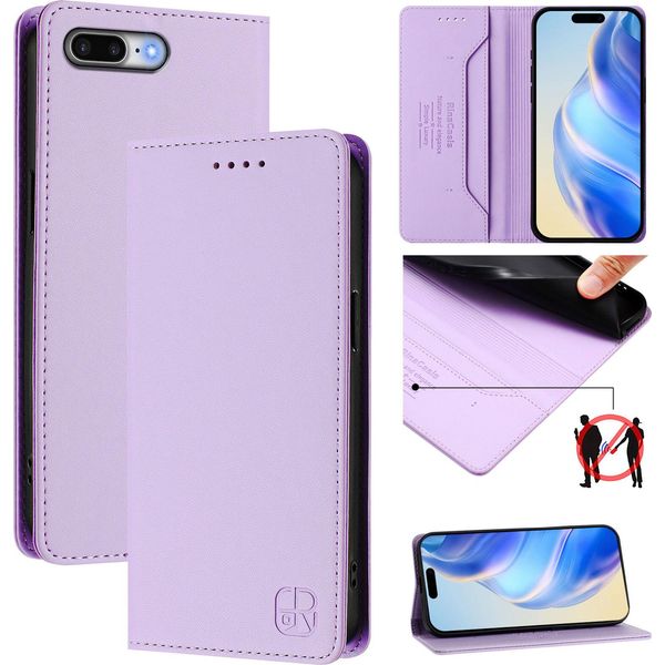 Custodia In Pelle Per Iphone 6S Plus / 7 Plus / 8 Plus, Flip Case Con Slot Per Carte, Portafoglio E Supporto Viola-image