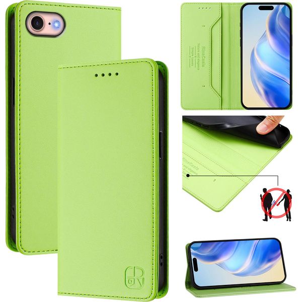 Custodia In Pelle Per Iphone 6/7/8/8/SE 2020/Iphone Se 2022, Custodia Flip Con Slot Per Carte, Portafoglio E Supporto Verde-image