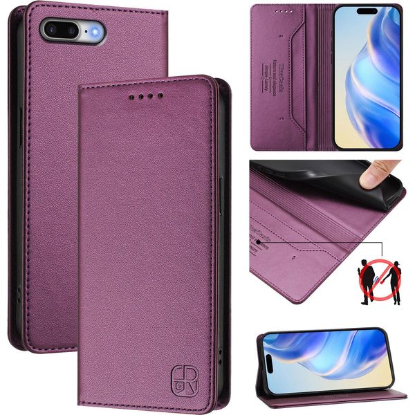 Custodia In Pelle Per Iphone 6S Plus / 7 Plus / 8 Plus, Flip Case Con Slot Per Carte, Portafoglio E Supporto Viola-image