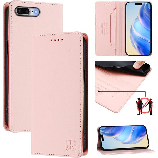 Custodia In Pelle Per Iphone 6S Plus / 7 Plus / 8 Plus, Flip Case Con Slot Per Carte, Portafoglio E Supporto Rosa-image