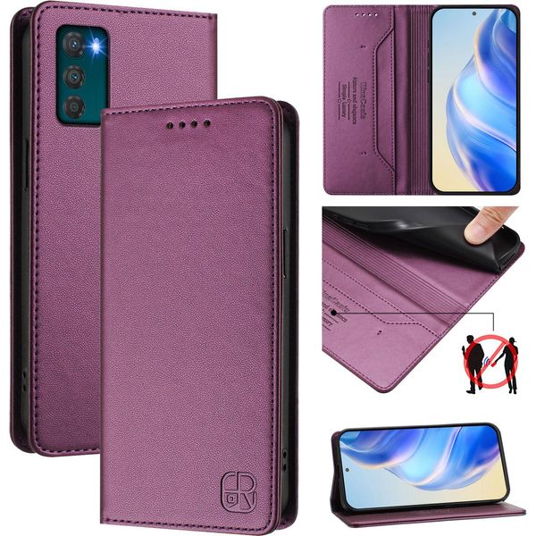 Custodia In Pelle Per Motorola Moto G42, Flip Case Con Slot Per Carte, Portafoglio E Supporto Viola-image