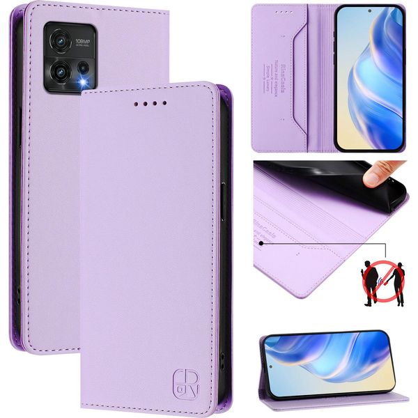 Custodia In Pelle Per Motorola Moto G72, Flip Case Con Slot Per Carte, Portafoglio E Supporto Viola-image